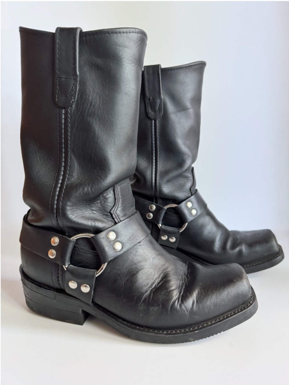 Double H Black Leather Motorcycle Harness Boots #4008 Size 8
